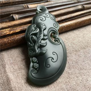 石运玉器 新疆天然和田玉吊坠黑青玉府上有龙墨玉黑碧玉男士挂件
